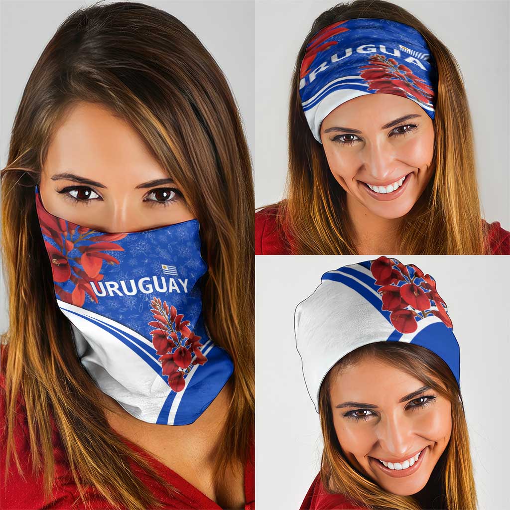 Uruguay Neck Gaiter with Erythrina Flower Illustration Blue White Nature TS04