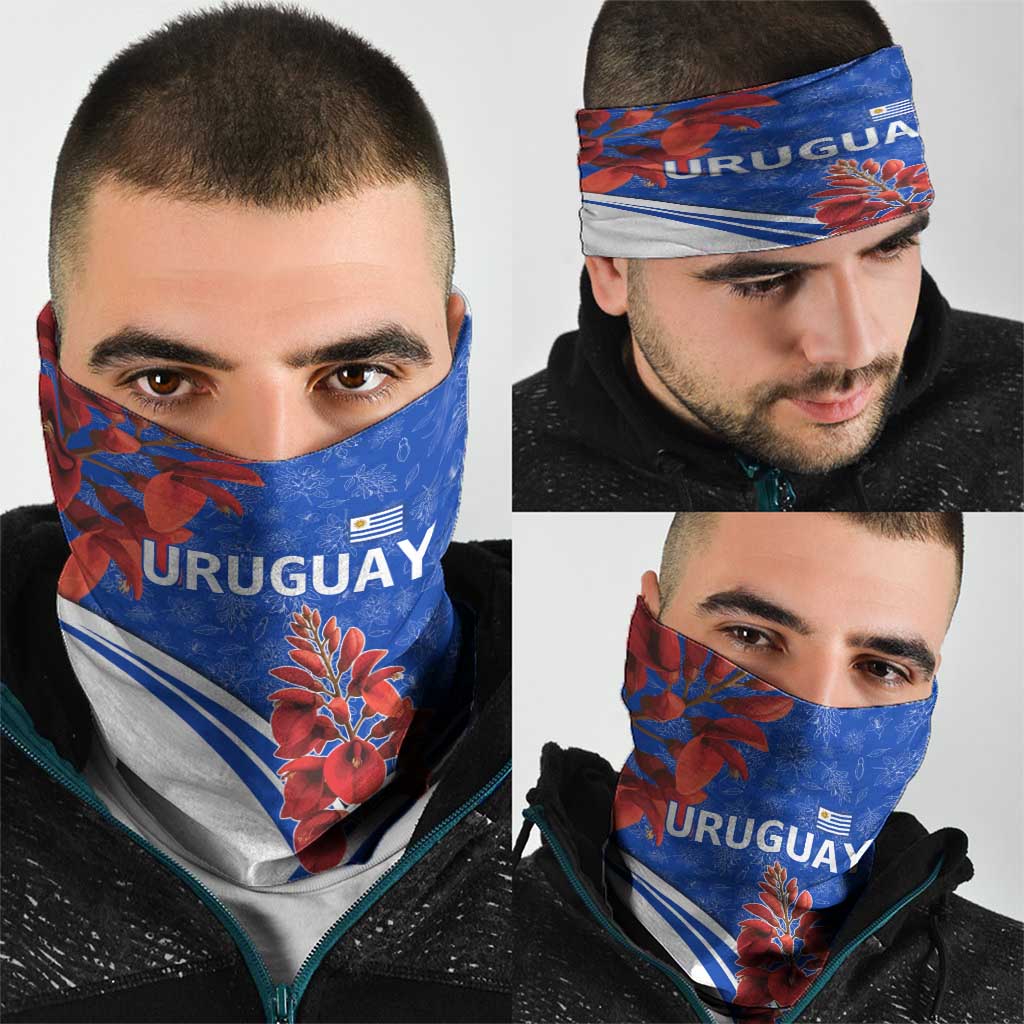 Uruguay Neck Gaiter with Erythrina Flower Illustration Blue White Nature TS04
