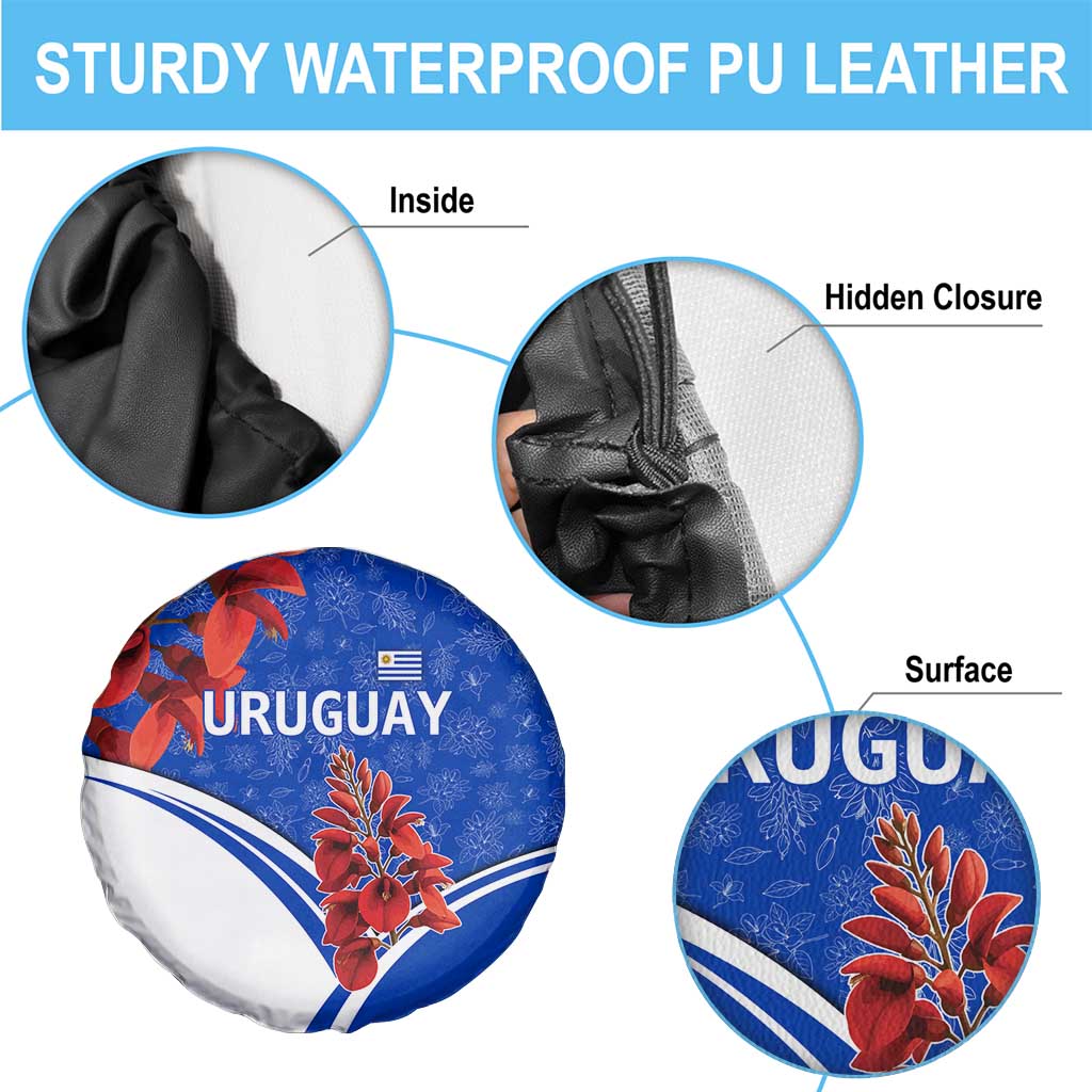 Uruguay Spare Tire Cover with Erythrina Flower Illustration Blue White Nature TS04