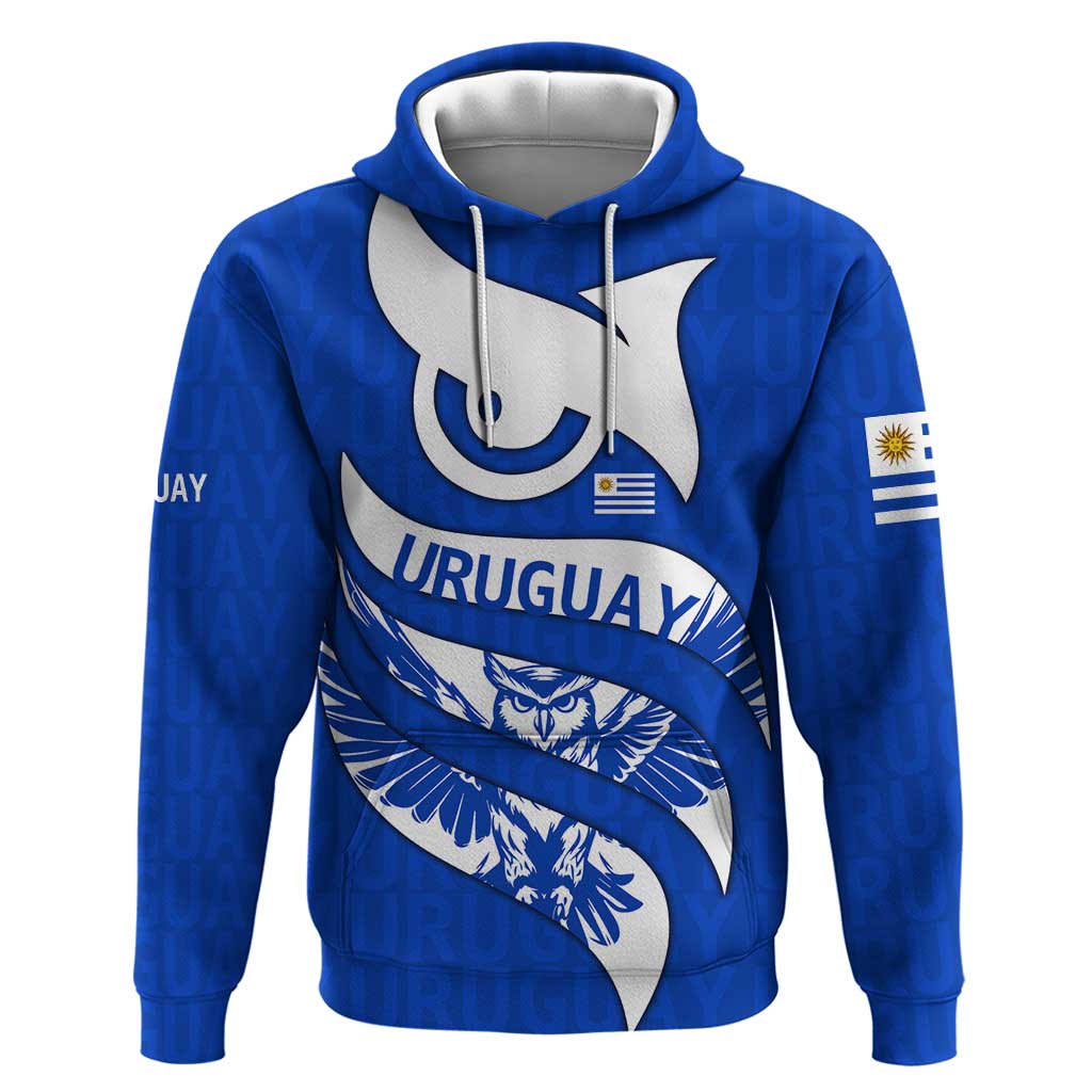 Uruguay Hoodie with Owl Illustration Blue White Abstract Motion Design TS04