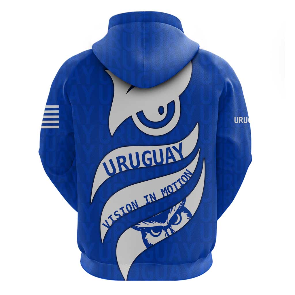 Uruguay Hoodie with Owl Illustration Blue White Abstract Motion Design TS04