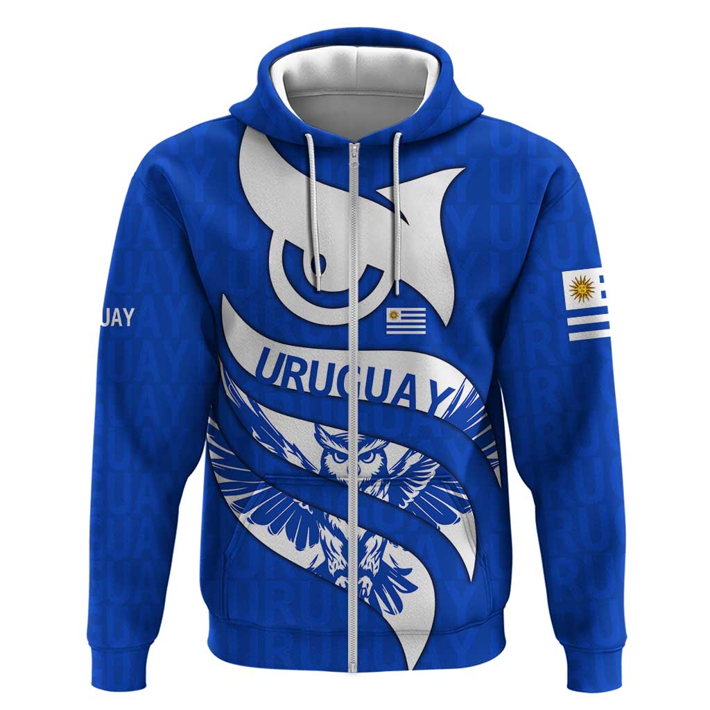 Uruguay Hoodie with Owl Illustration Blue White Abstract Motion Design TS04
