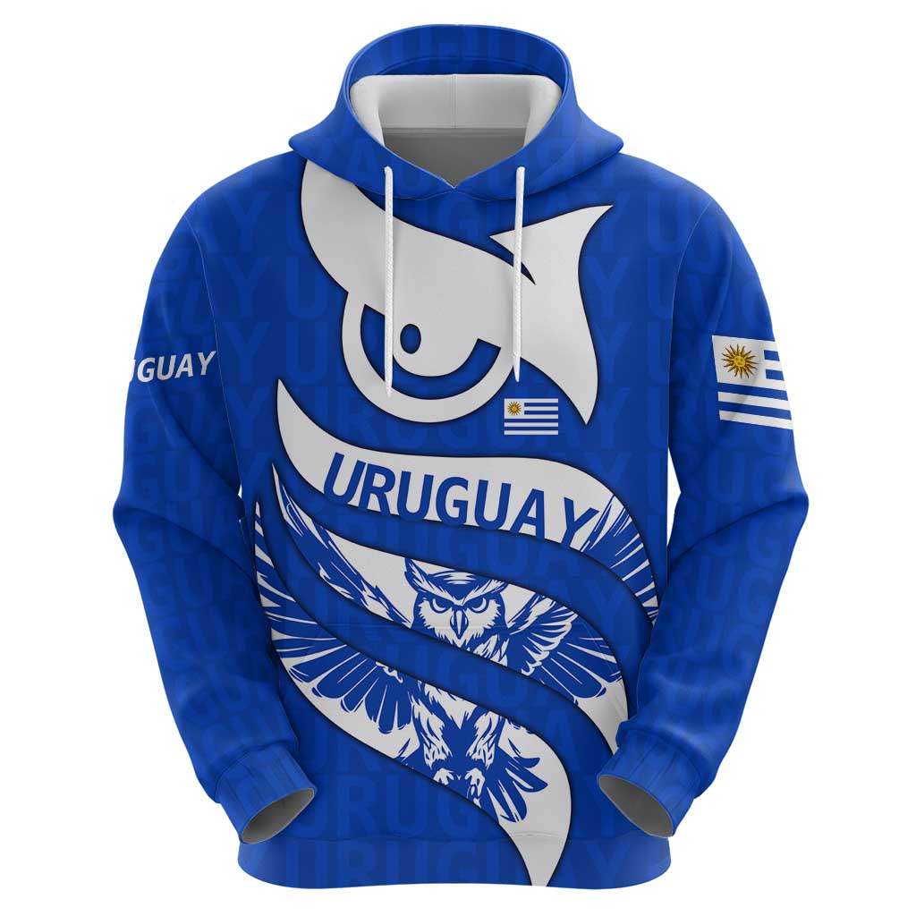 Uruguay Hoodie with Owl Illustration Blue White Abstract Motion Design TS04
