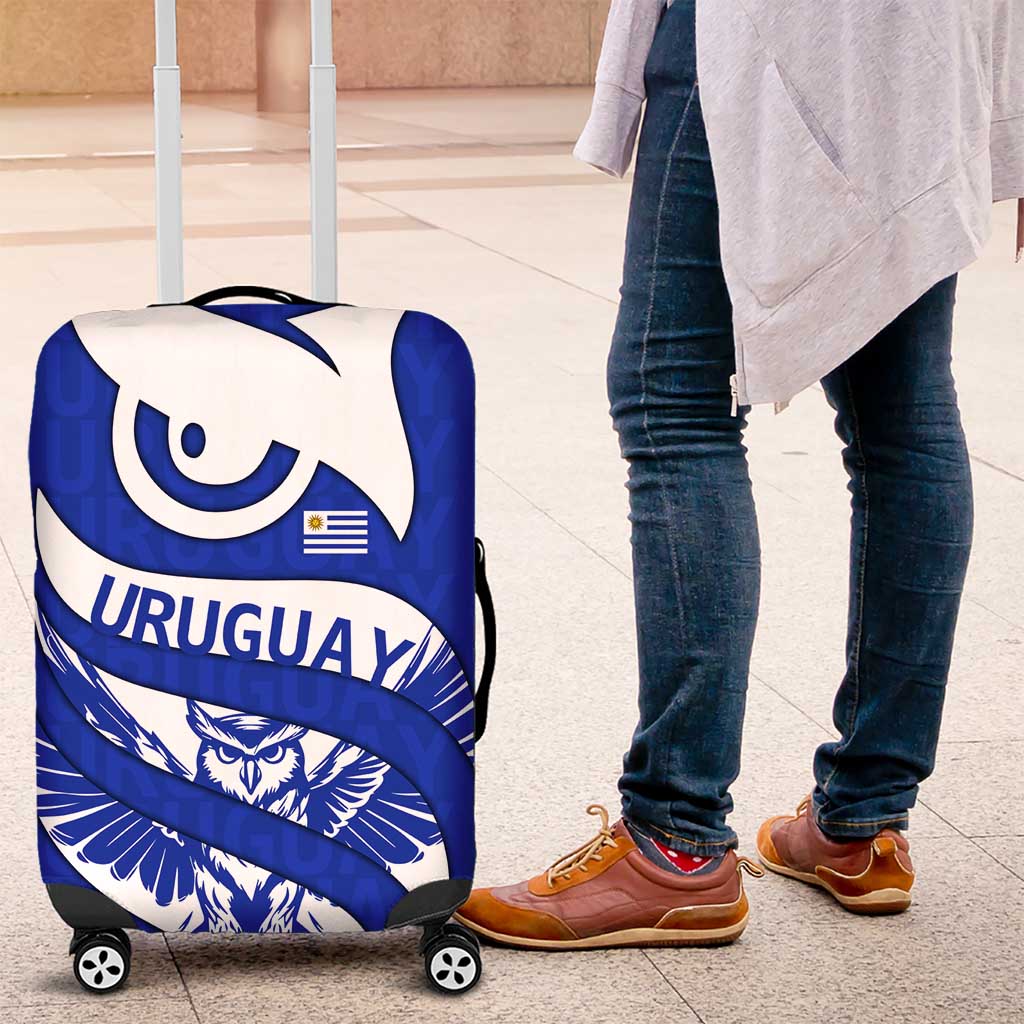 Uruguay Luggage Cover with Owl Illustration Blue White Abstract Motion Design TS04