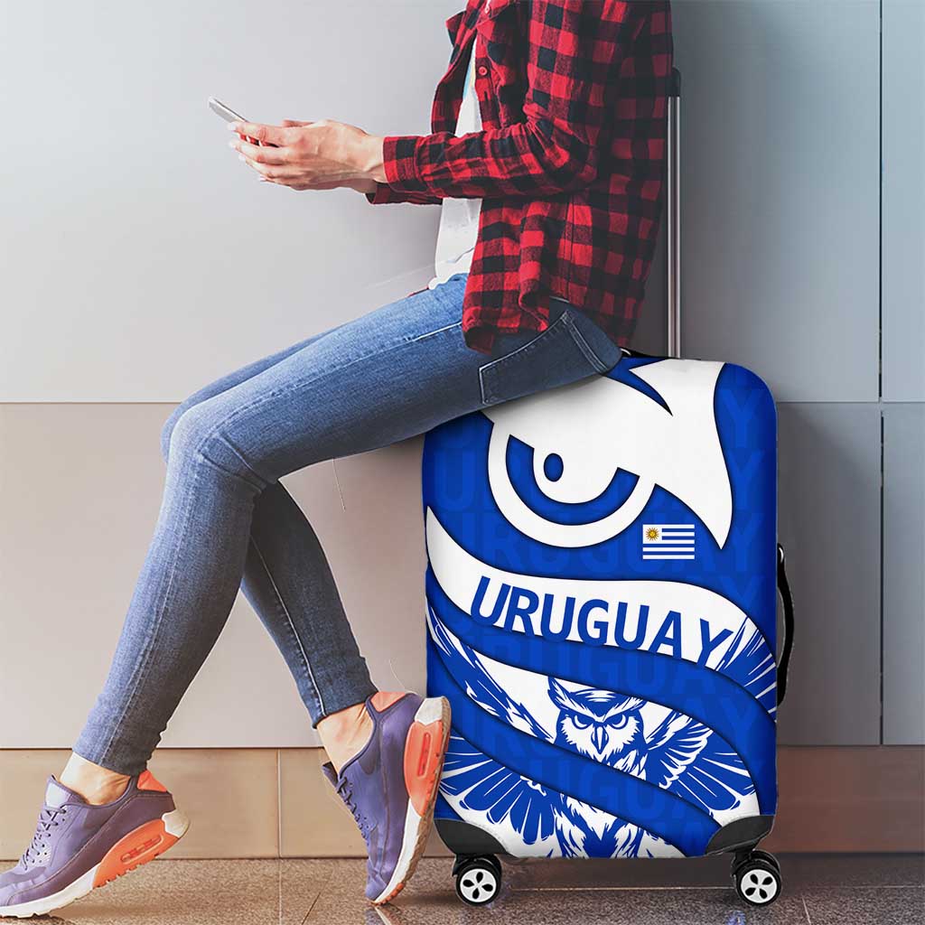 Uruguay Luggage Cover with Owl Illustration Blue White Abstract Motion Design TS04