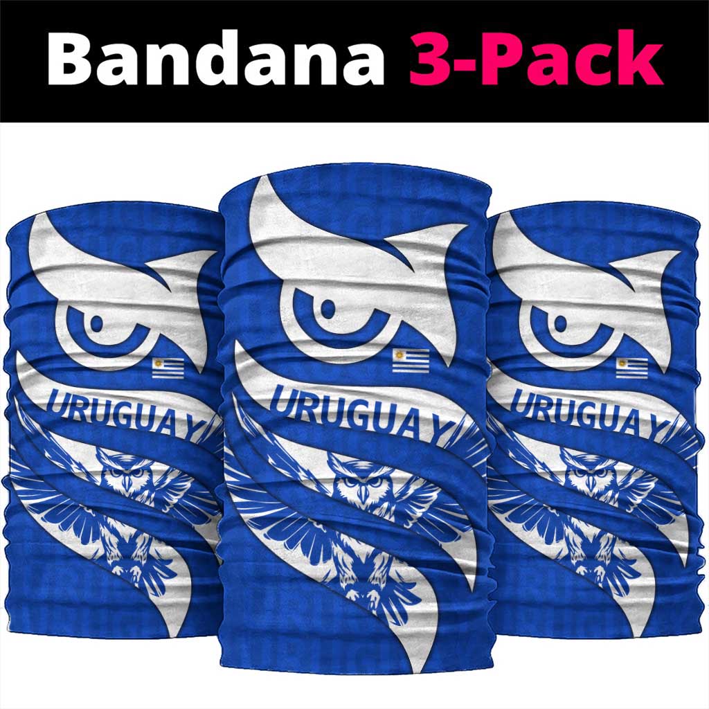 Uruguay Neck Gaiter with Owl Illustration Blue White Abstract Motion Design TS04