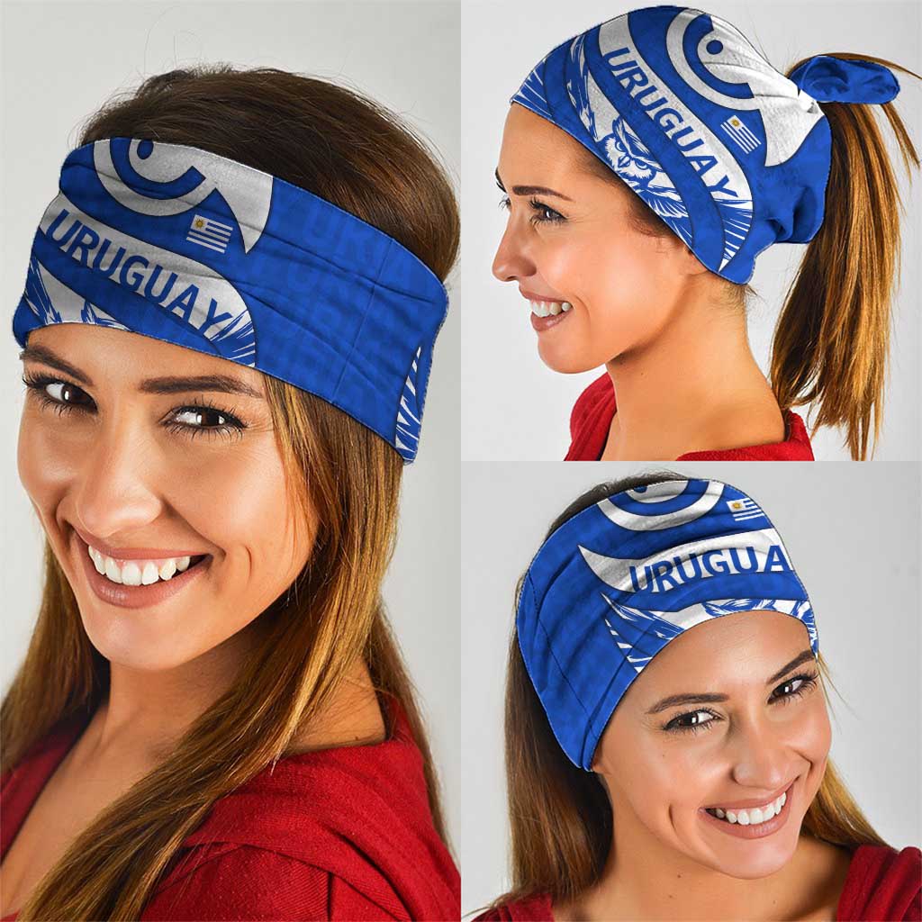 Uruguay Neck Gaiter with Owl Illustration Blue White Abstract Motion Design TS04
