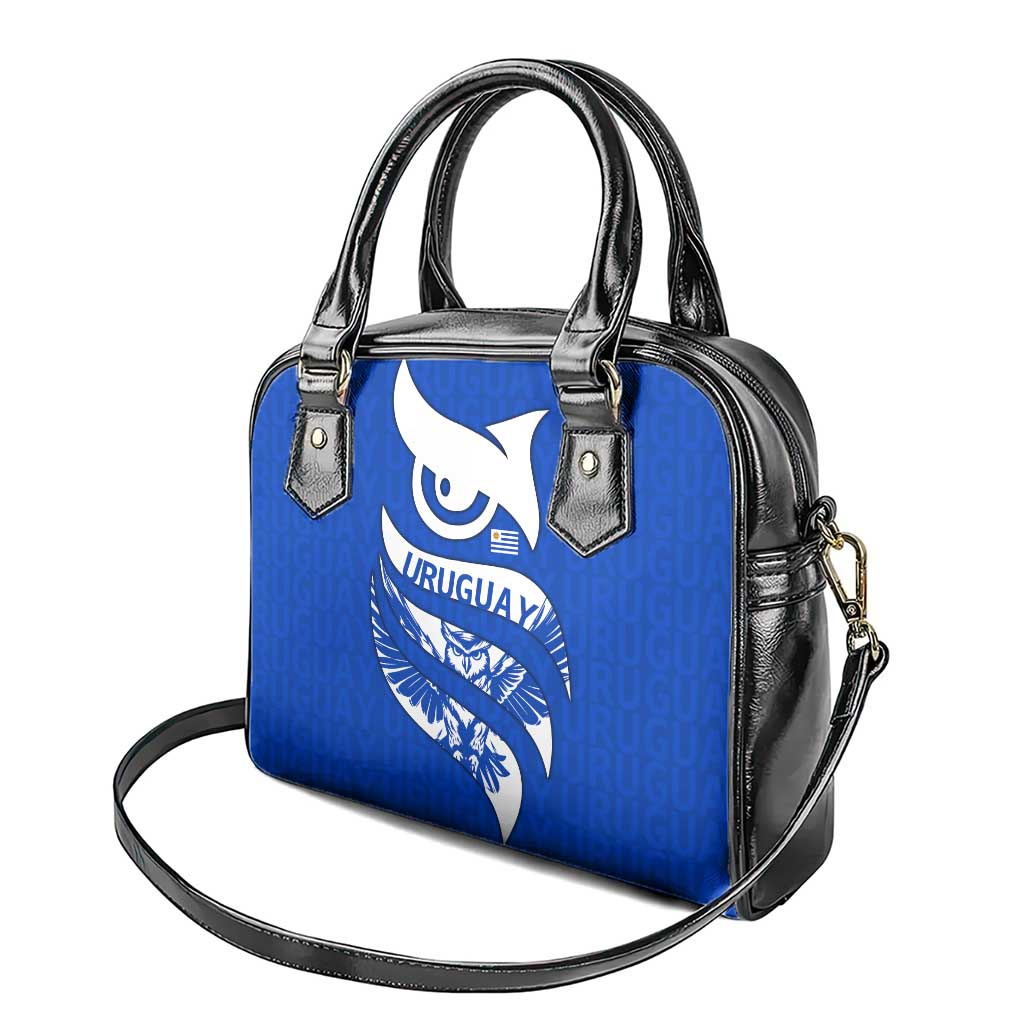 Uruguay Shoulder Handbag with Owl Illustration Blue White Abstract Motion Design TS04