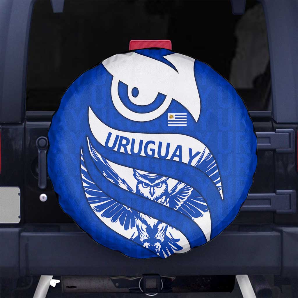 Uruguay Spare Tire Cover with Owl Illustration Blue White Abstract Motion Design TS04