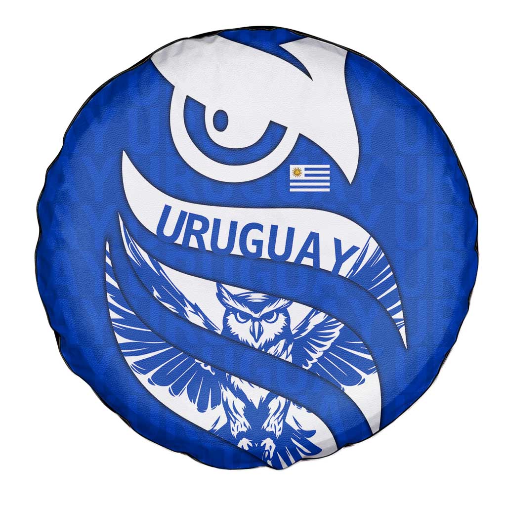 Uruguay Spare Tire Cover with Owl Illustration Blue White Abstract Motion Design TS04