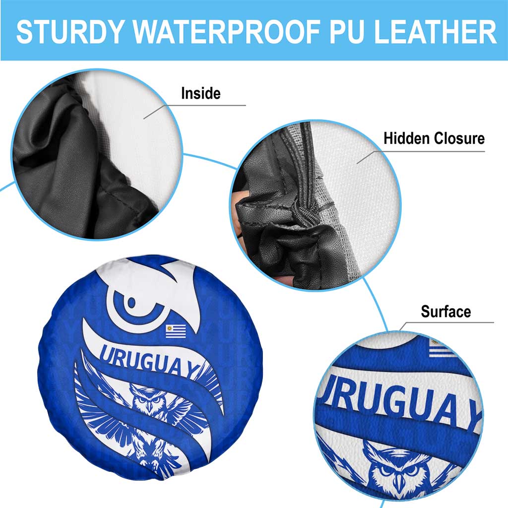 Uruguay Spare Tire Cover with Owl Illustration Blue White Abstract Motion Design TS04