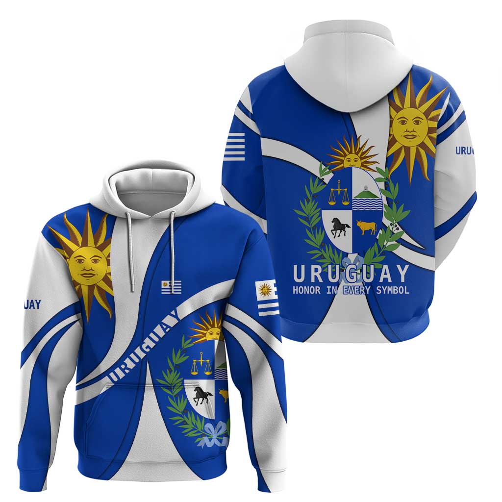 Uruguay Hoodie with National Emblem and Sun Symbol Blue White Wave TS04