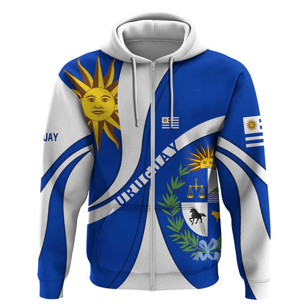 Uruguay Hoodie with National Emblem and Sun Symbol Blue White Wave TS04