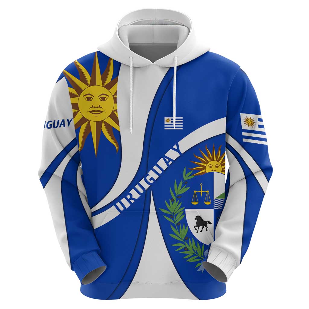 Uruguay Hoodie with National Emblem and Sun Symbol Blue White Wave TS04