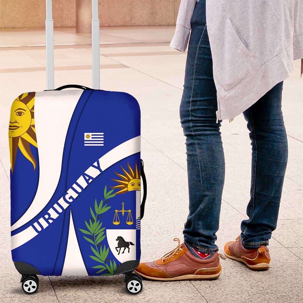 Uruguay Luggage Cover with National Emblem and Sun Symbol Blue White Wave TS04