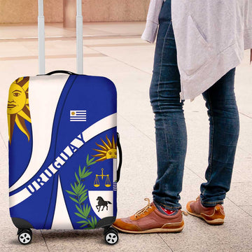 Uruguay Luggage Cover with National Emblem and Sun Symbol Blue White Wave TS04