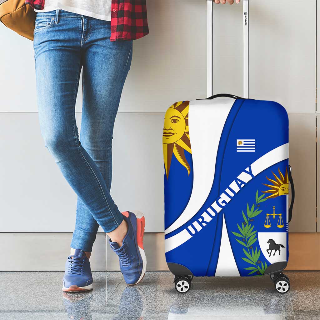 Uruguay Luggage Cover with National Emblem and Sun Symbol Blue White Wave TS04