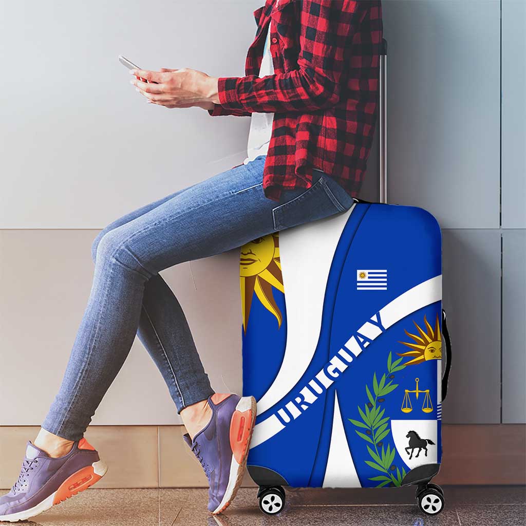 Uruguay Luggage Cover with National Emblem and Sun Symbol Blue White Wave TS04