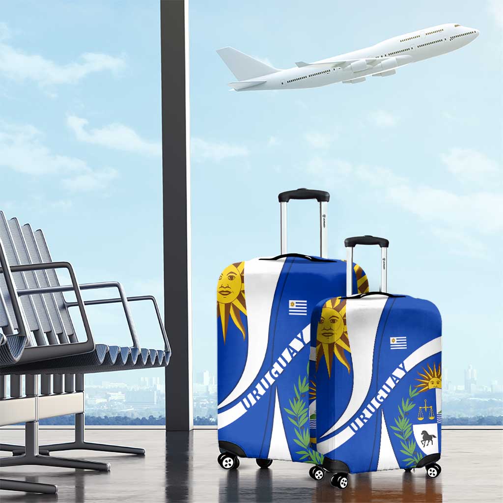 Uruguay Luggage Cover with National Emblem and Sun Symbol Blue White Wave TS04