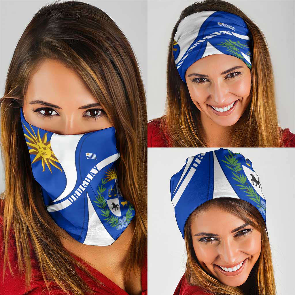 Uruguay Neck Gaiter with National Emblem and Sun Symbol Blue White Wave TS04