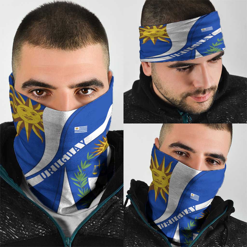 Uruguay Neck Gaiter with National Emblem and Sun Symbol Blue White Wave TS04