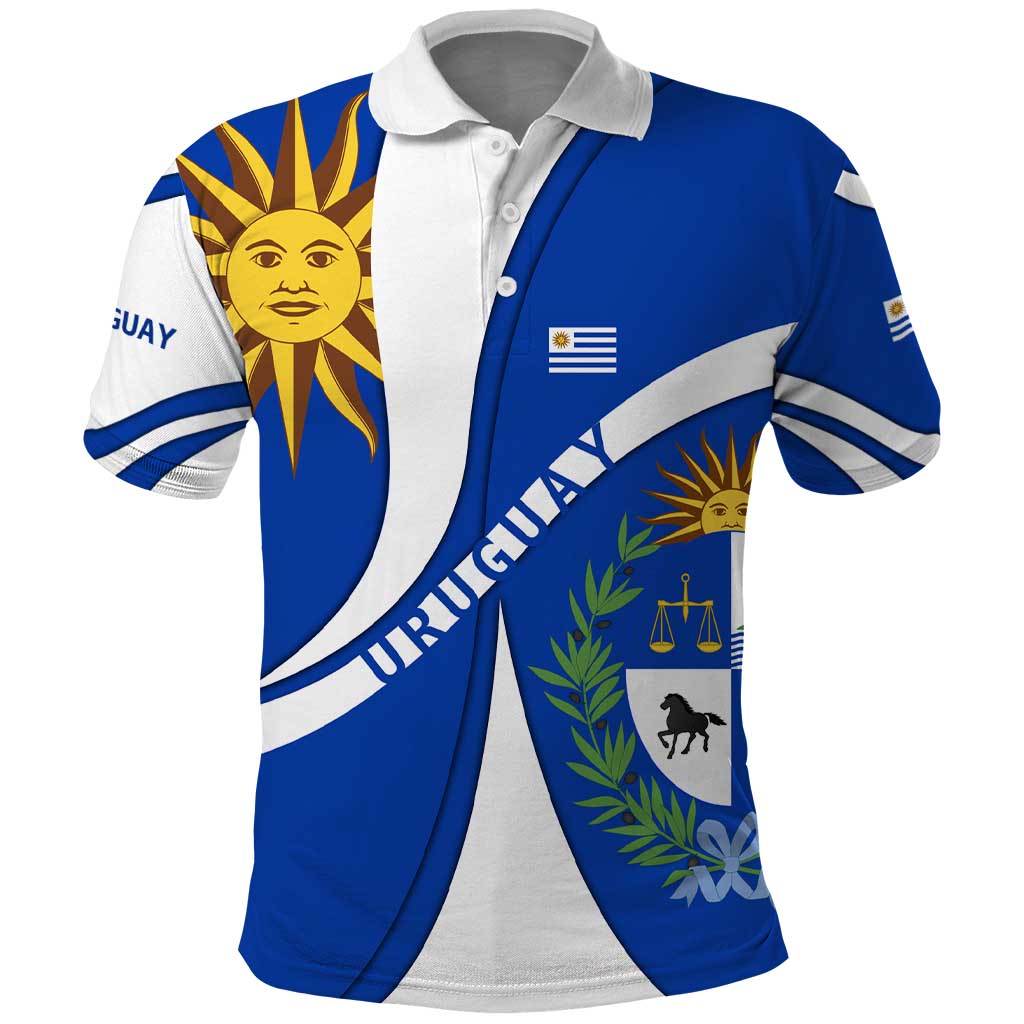 Uruguay Polo Shirt with National Emblem and Sun Symbol Blue White Wave TS04