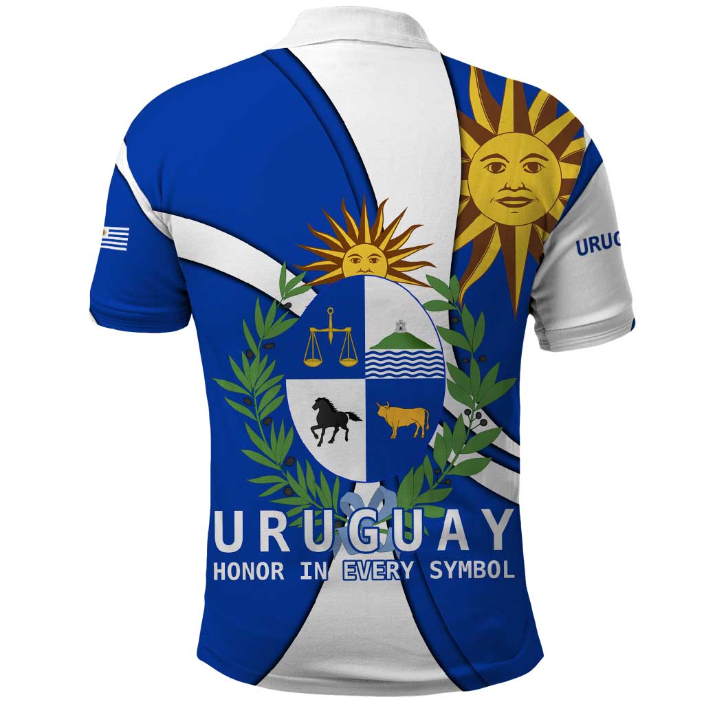 Uruguay Polo Shirt with National Emblem and Sun Symbol Blue White Wave TS04