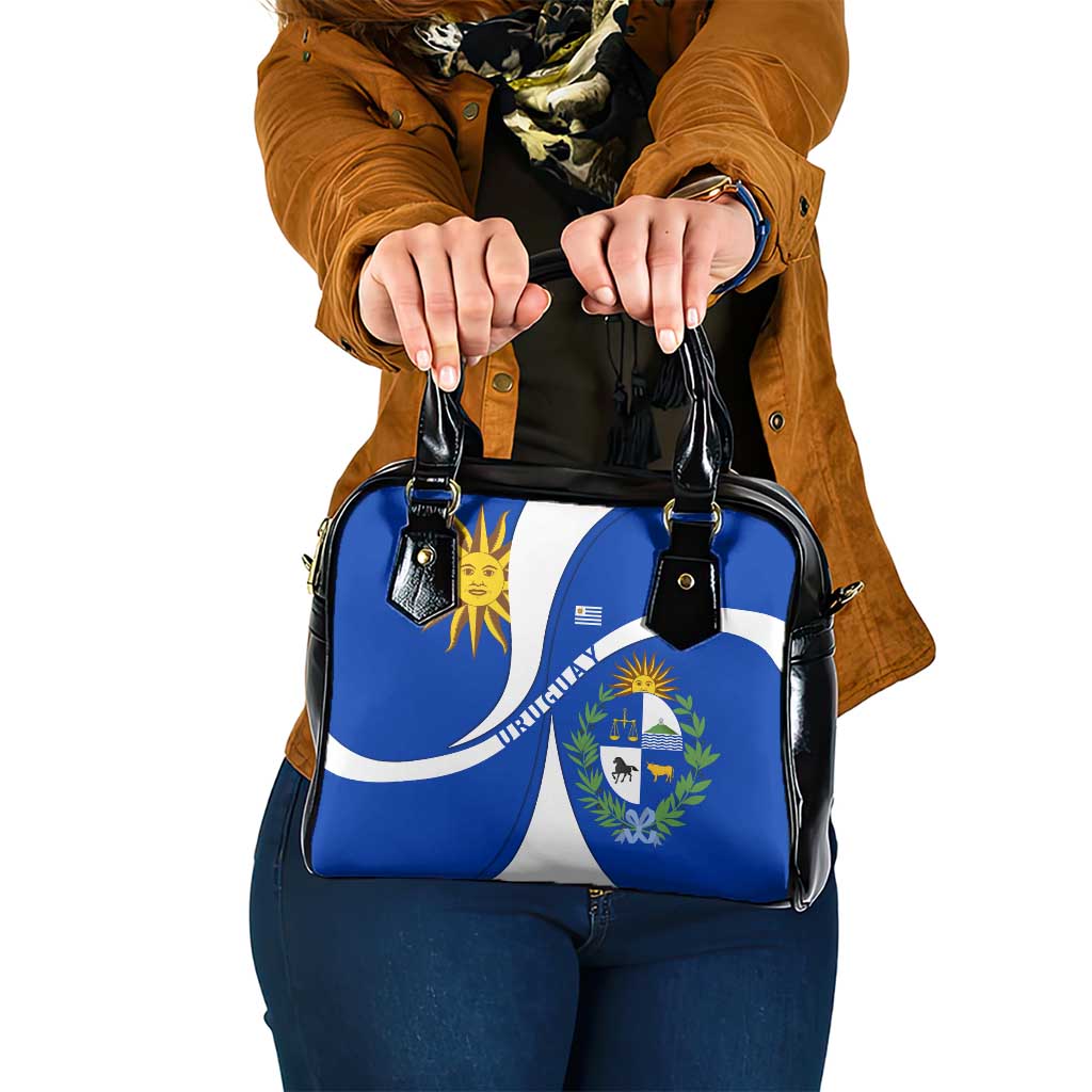Uruguay Shoulder Handbag with National Emblem and Sun Symbol Blue White Wave TS04