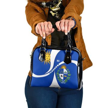 Uruguay Shoulder Handbag with National Emblem and Sun Symbol Blue White Wave TS04