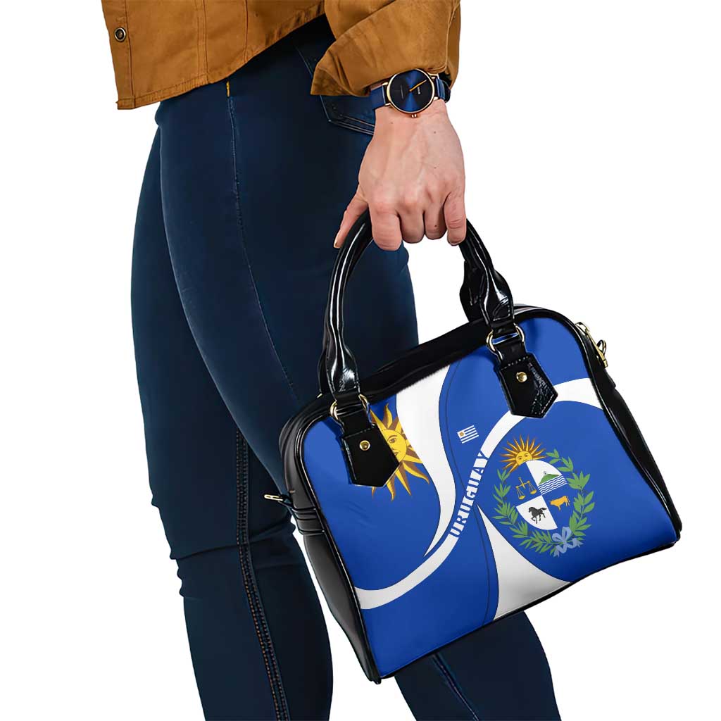Uruguay Shoulder Handbag with National Emblem and Sun Symbol Blue White Wave TS04