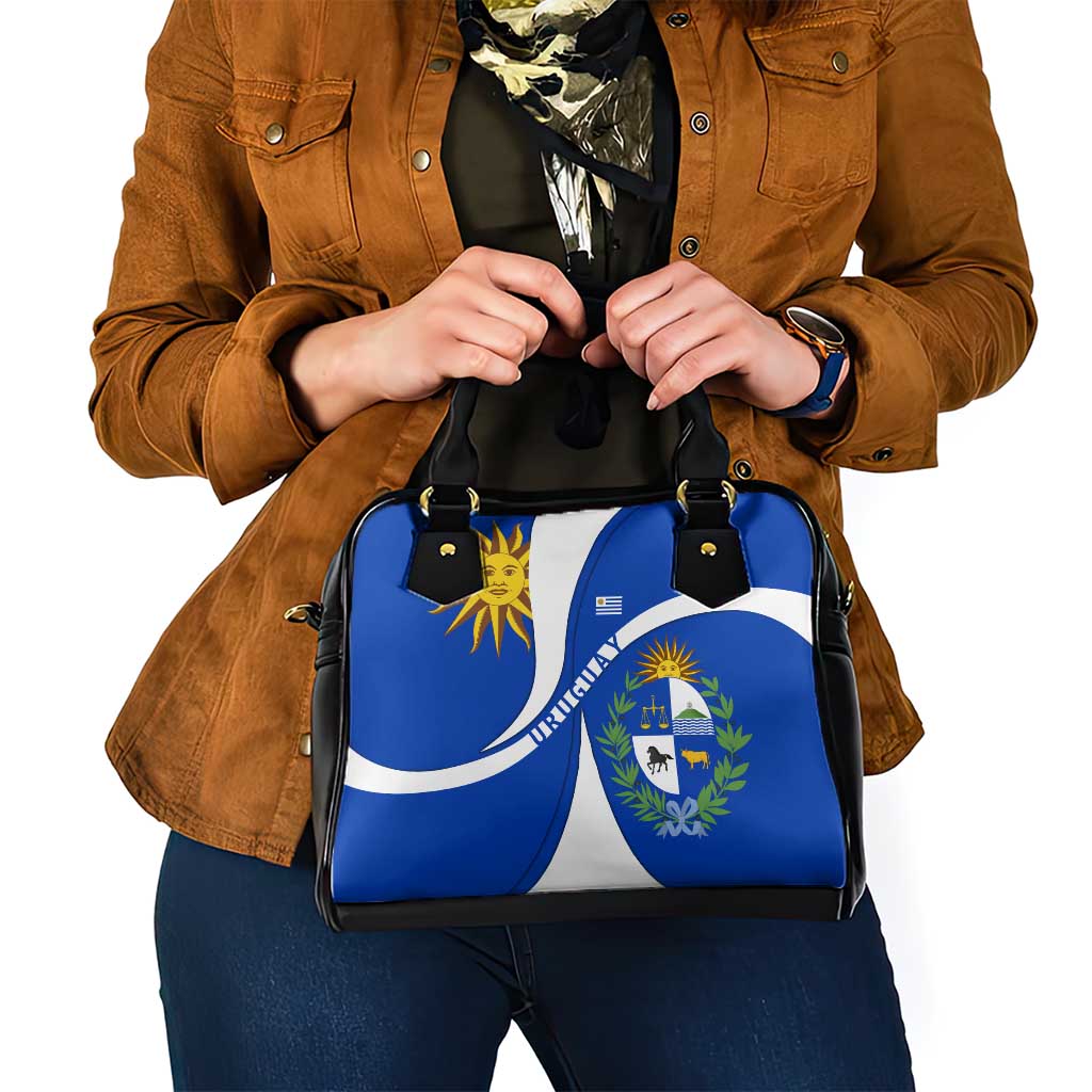 Uruguay Shoulder Handbag with National Emblem and Sun Symbol Blue White Wave TS04