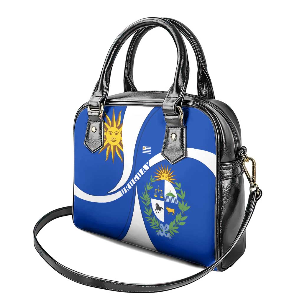Uruguay Shoulder Handbag with National Emblem and Sun Symbol Blue White Wave TS04