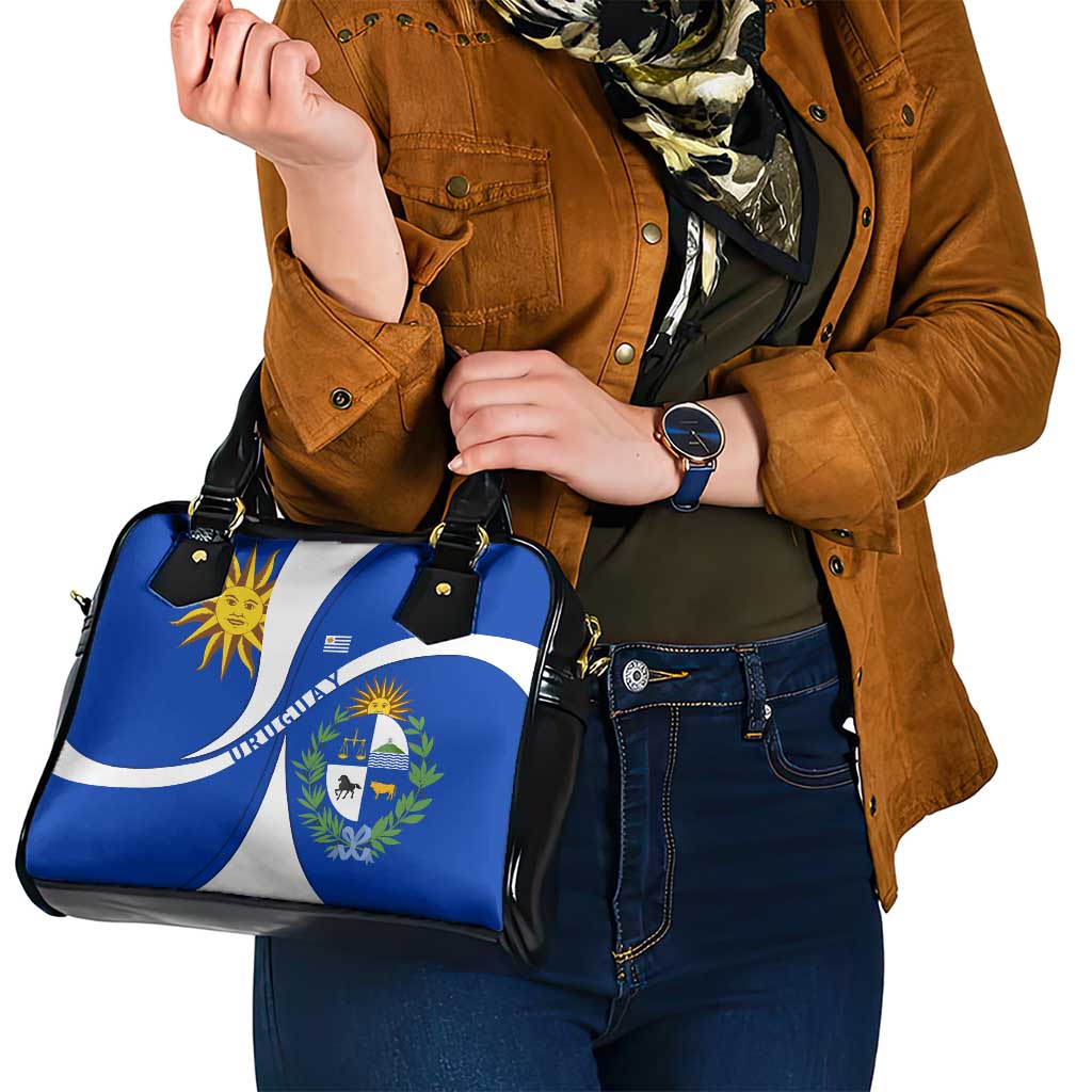 Uruguay Shoulder Handbag with National Emblem and Sun Symbol Blue White Wave TS04