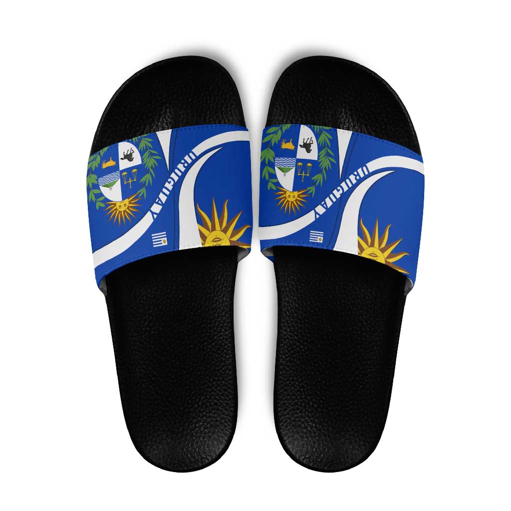 Uruguay Slide Sandals with National Emblem and Sun Symbol Blue White Wave TS04