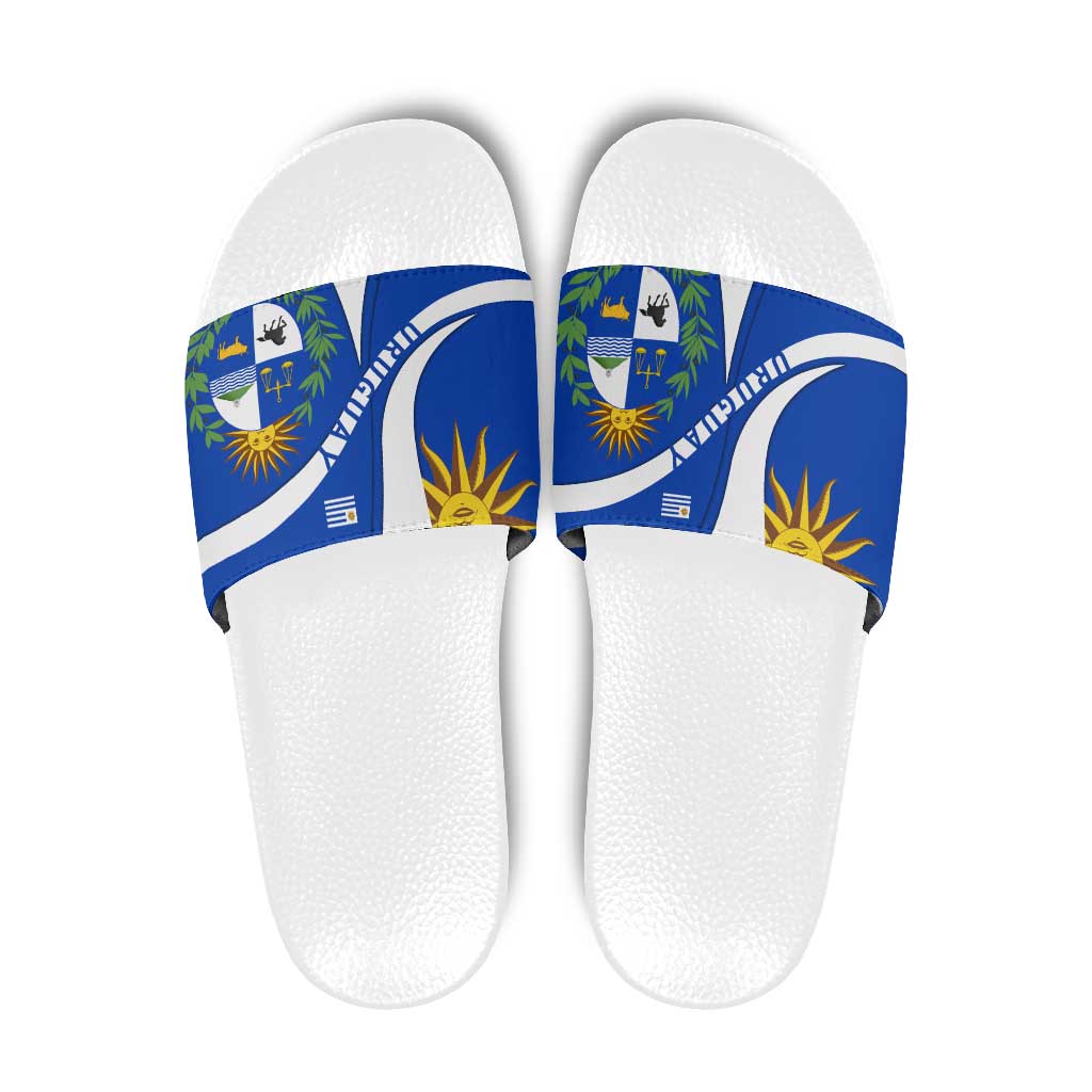 Uruguay Slide Sandals with National Emblem and Sun Symbol Blue White Wave TS04