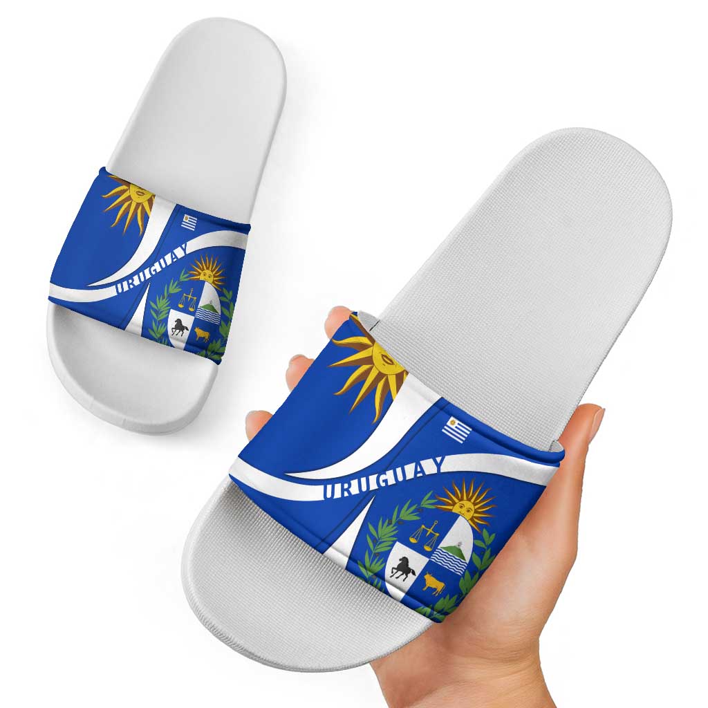 Uruguay Slide Sandals with National Emblem and Sun Symbol Blue White Wave TS04