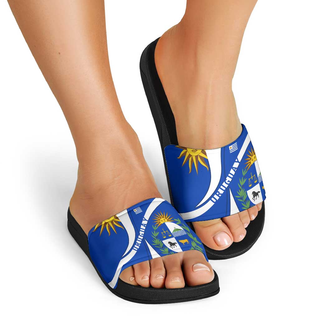 Uruguay Slide Sandals with National Emblem and Sun Symbol Blue White Wave TS04