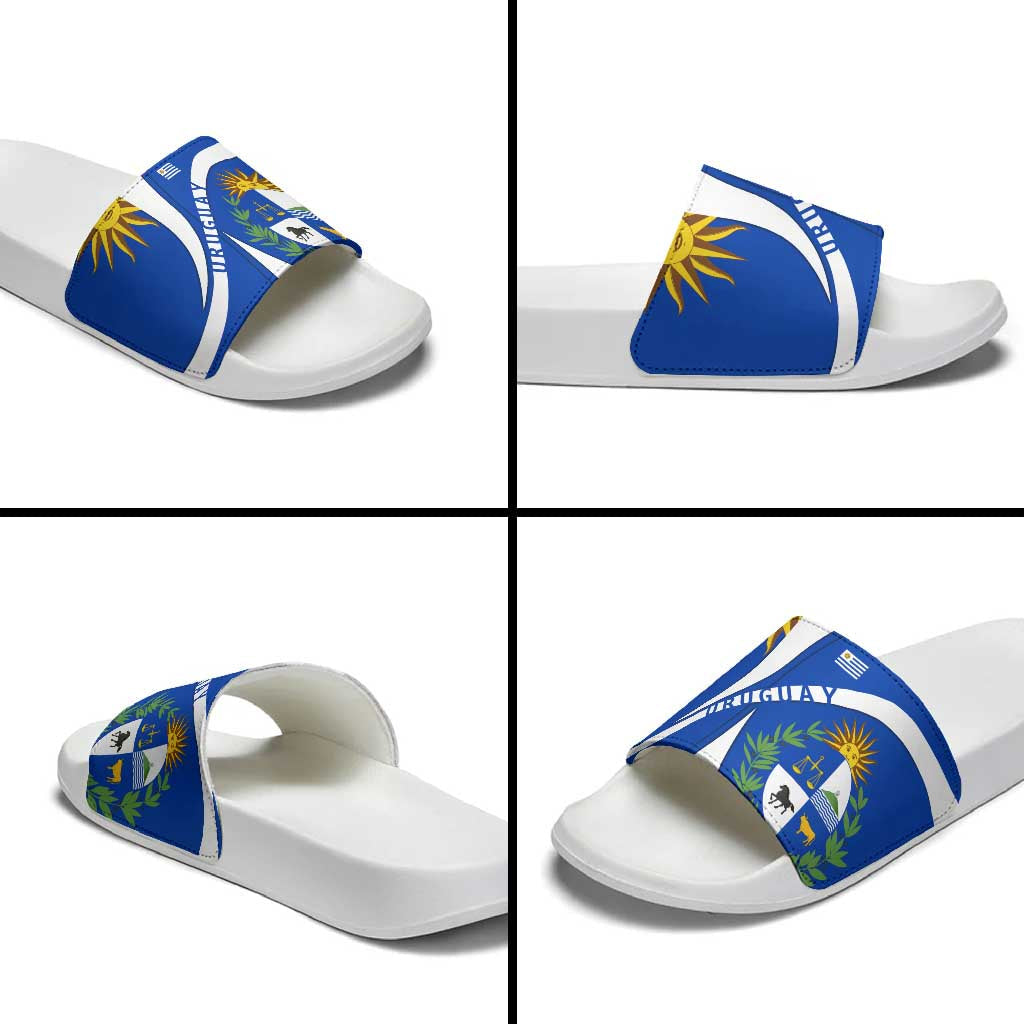 Uruguay Slide Sandals with National Emblem and Sun Symbol Blue White Wave TS04