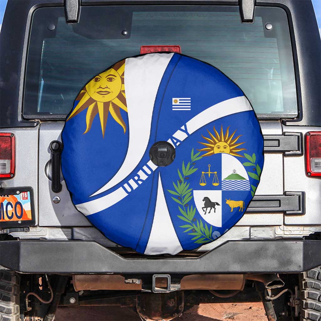 Uruguay Spare Tire Cover with National Emblem and Sun Symbol Blue White Wave TS04