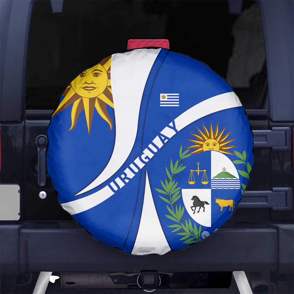 Uruguay Spare Tire Cover with National Emblem and Sun Symbol Blue White Wave TS04