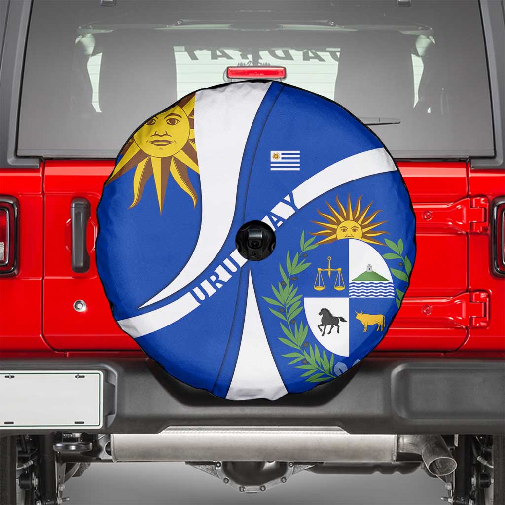 Uruguay Spare Tire Cover with National Emblem and Sun Symbol Blue White Wave TS04