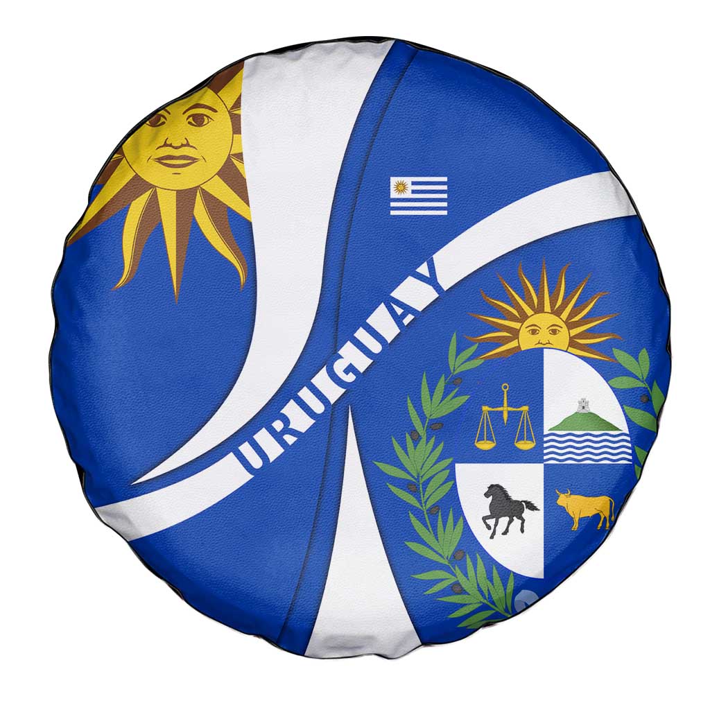 Uruguay Spare Tire Cover with National Emblem and Sun Symbol Blue White Wave TS04