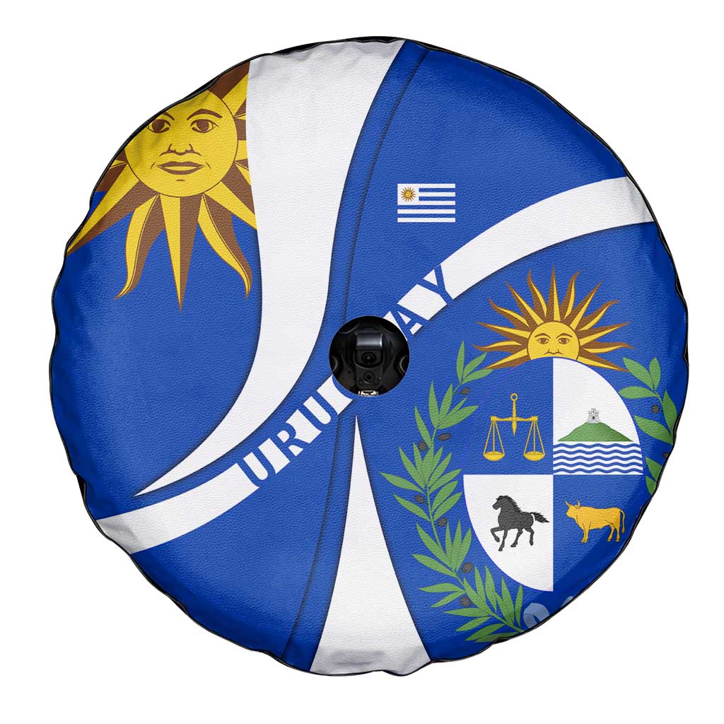 Uruguay Spare Tire Cover with National Emblem and Sun Symbol Blue White Wave TS04