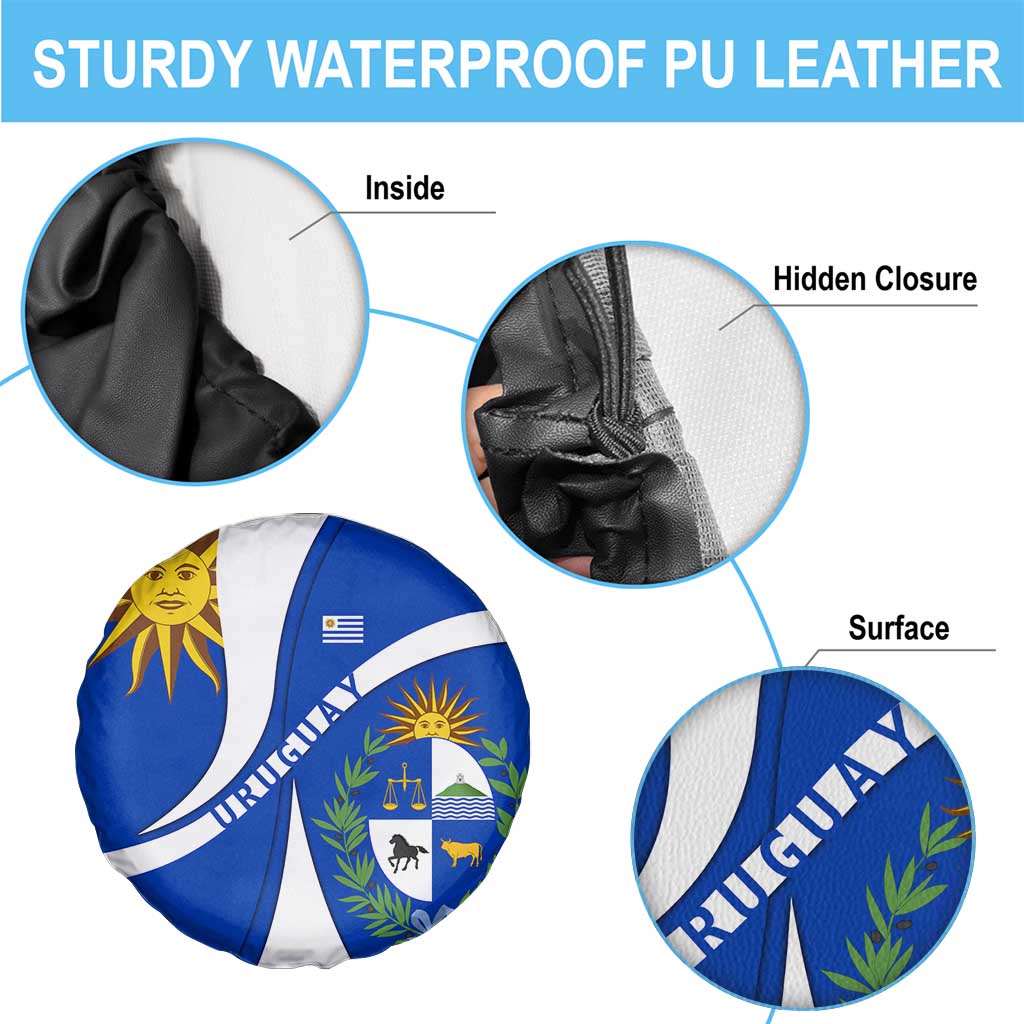 Uruguay Spare Tire Cover with National Emblem and Sun Symbol Blue White Wave TS04