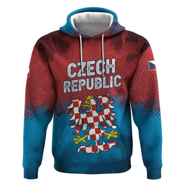 Czech Republic Hoodie with Blue Red Gradient Design and National Coat of Arms TS04