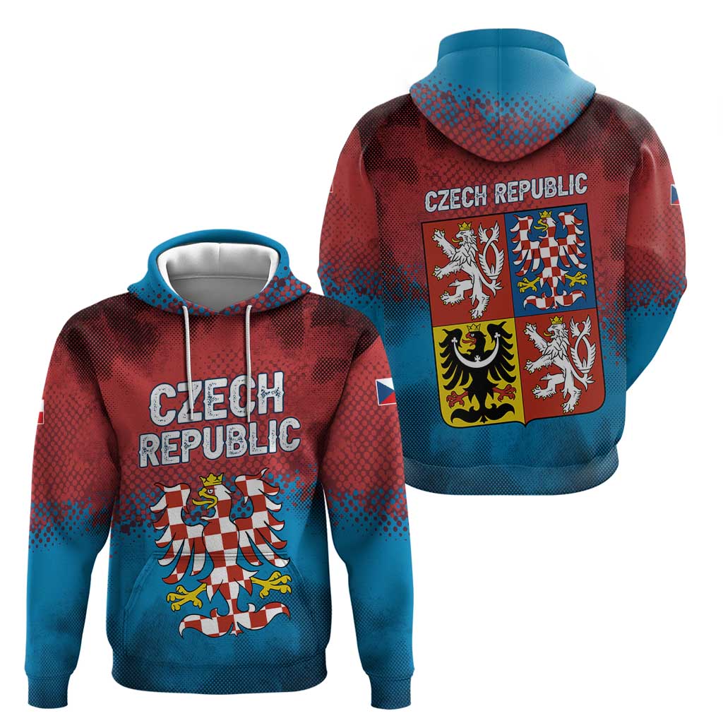 Czech Republic Hoodie with Blue Red Gradient Design and National Coat of Arms TS04