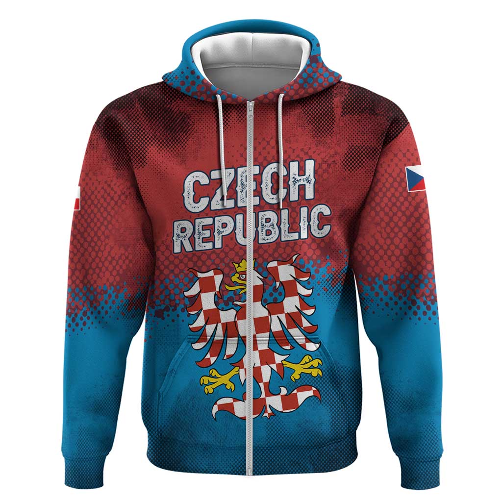 Czech Republic Hoodie with Blue Red Gradient Design and National Coat of Arms TS04