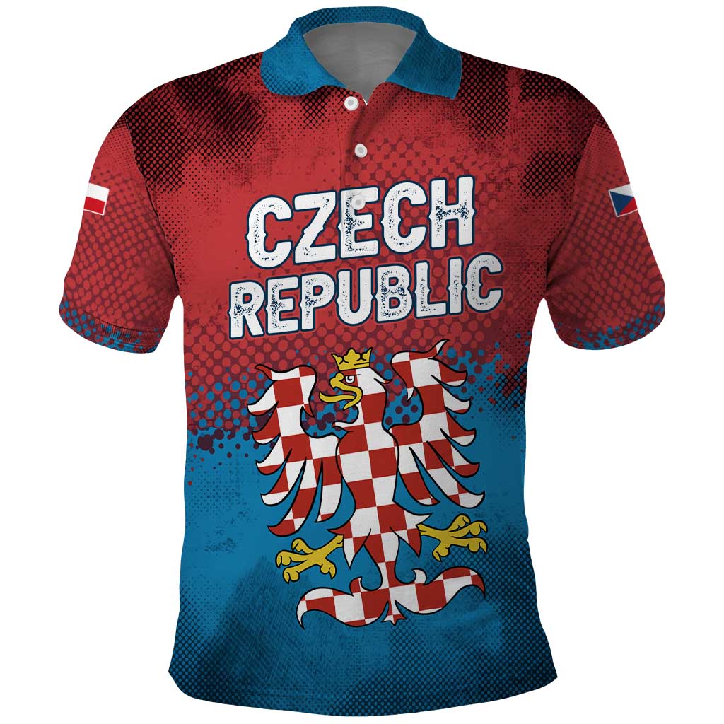 Czech Republic Polo Shirt with Blue Red Gradient Design and National Coat of Arms TS04
