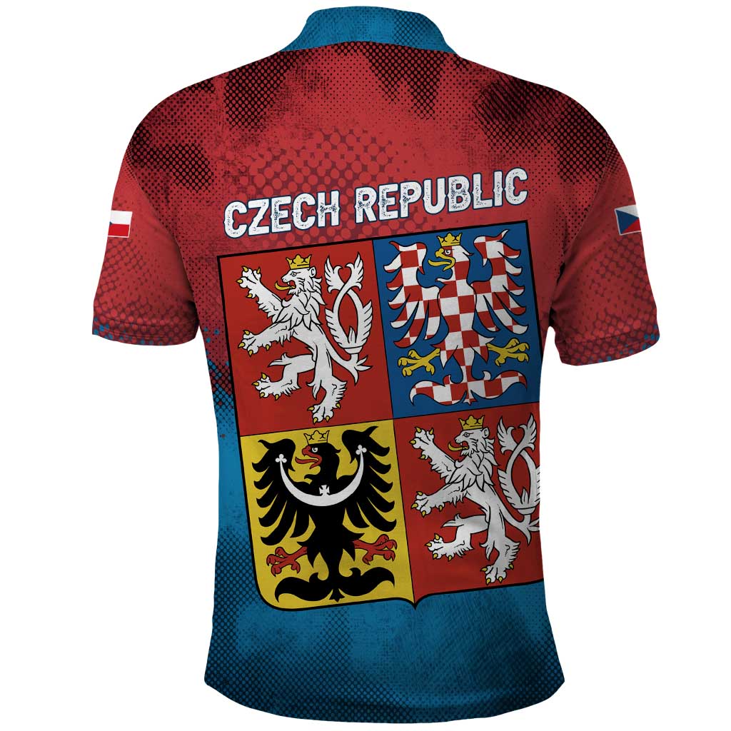 Czech Republic Polo Shirt with Blue Red Gradient Design and National Coat of Arms TS04