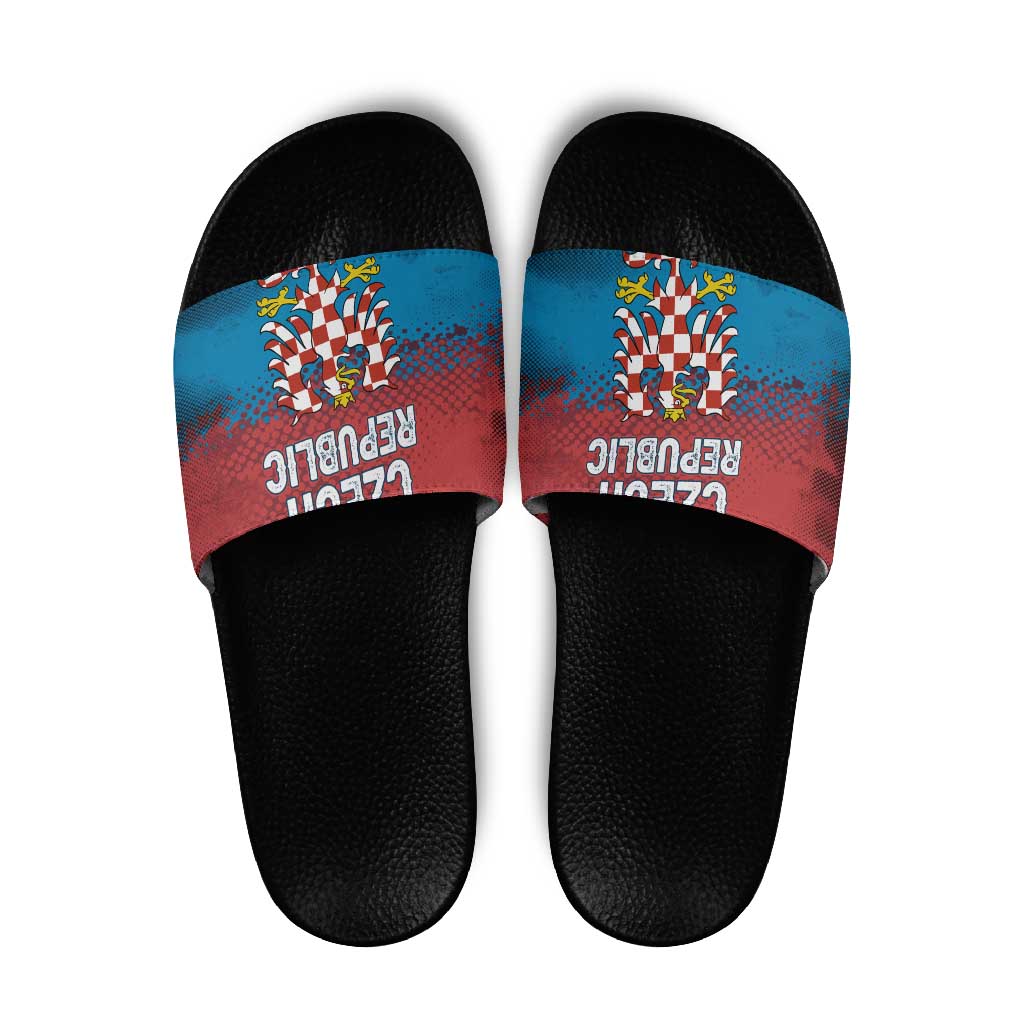 Czech Republic Slide Sandals with Blue Red Gradient Design and National Coat of Arms TS04